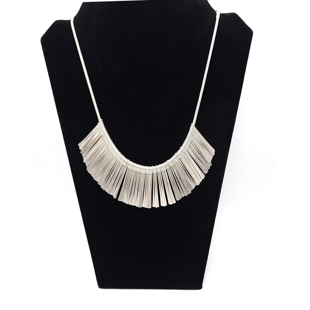 Stella & Dot Essential Fringe Necklace Collar Bib Silver Tone Snake Chain 18-24"